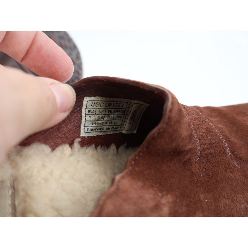 UGG Mules Women's Size 7 Brown Suede Shearling Lined Slip On Heels Clogs - Picture 12 of 12